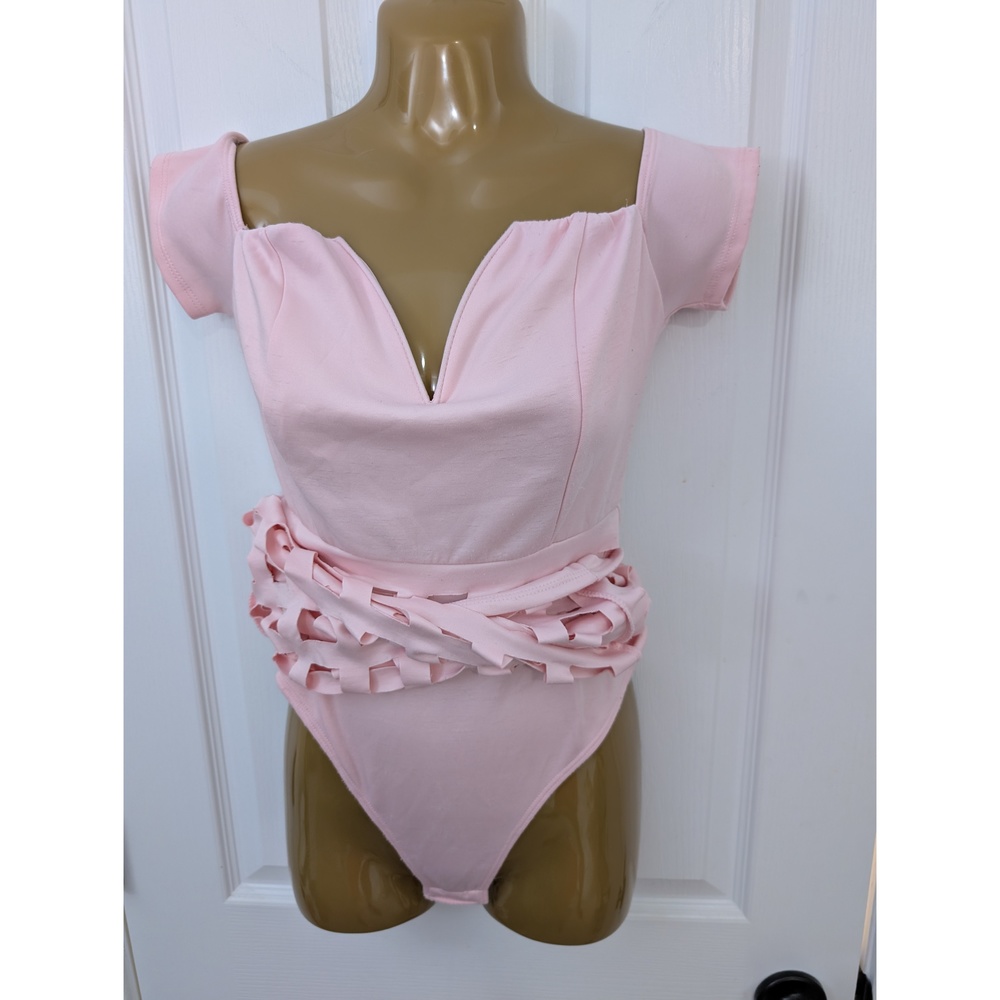 Auditions Spandex Bodycon Dress V neck Cut out Body suit Sz S Pink - Picture 3 of 10